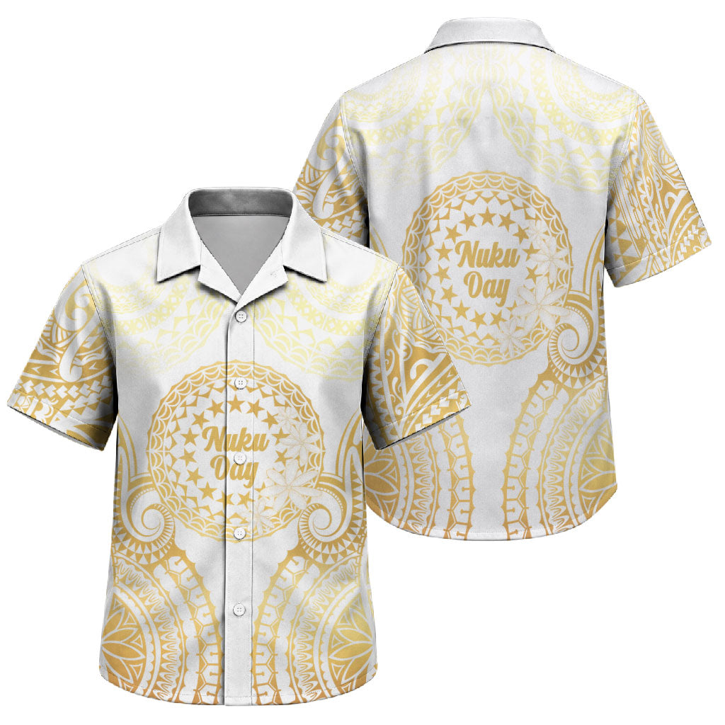 Cook Islands Gospel Day Family Matching Off Shoulder Short Dress and Hawaiian Shirt Happy Nuku Day Tiare Maori Gold