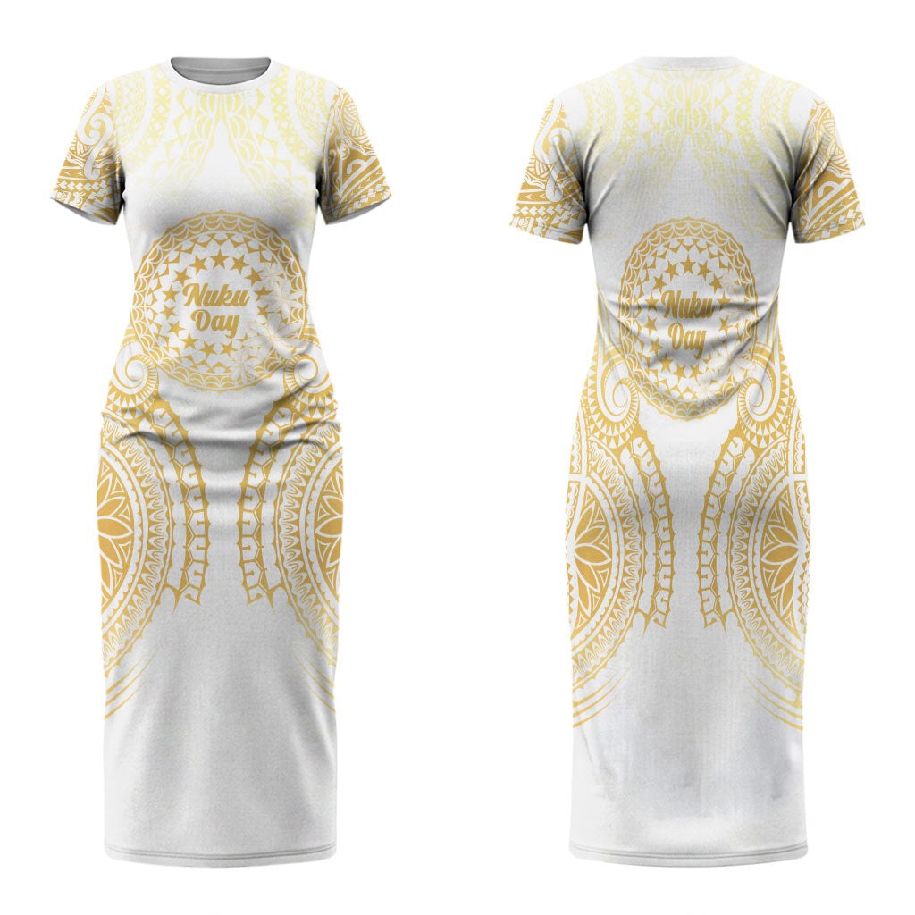 Cook Islands Gospel Day Family Matching Short Sleeve Bodycon Dress and Hawaiian Shirt Happy Nuku Day Tiare Maori Gold