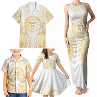 Cook Islands Gospel Day Family Matching Tank Maxi Dress and Hawaiian Shirt Happy Nuku Day Tiare Maori Gold