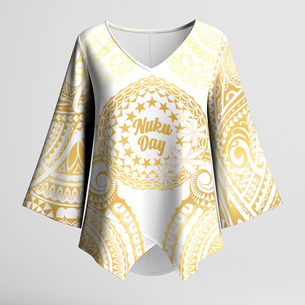 Cook Islands Gospel Day Kimono Sleeve Blouse Happy Nuku Day Tiare Maori Gold