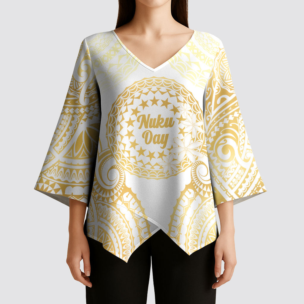 Cook Islands Gospel Day Kimono Sleeve Blouse Happy Nuku Day Tiare Maori Gold