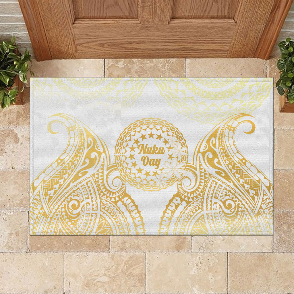 Cook Islands Gospel Day Rubber Doormat Happy Nuku Day Tiare Maori Gold LT14 Gold - Polynesian Pride
