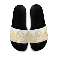 Cook Islands Gospel Day Slide Sandals Happy Nuku Day Tiare Maori Gold