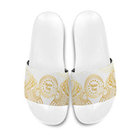 Cook Islands Gospel Day Slide Sandals Happy Nuku Day Tiare Maori Gold