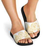 Cook Islands Gospel Day Slide Sandals Happy Nuku Day Tiare Maori Gold
