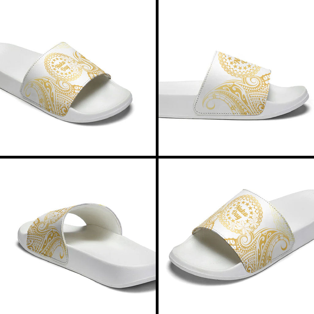 Cook Islands Gospel Day Slide Sandals Happy Nuku Day Tiare Maori Gold