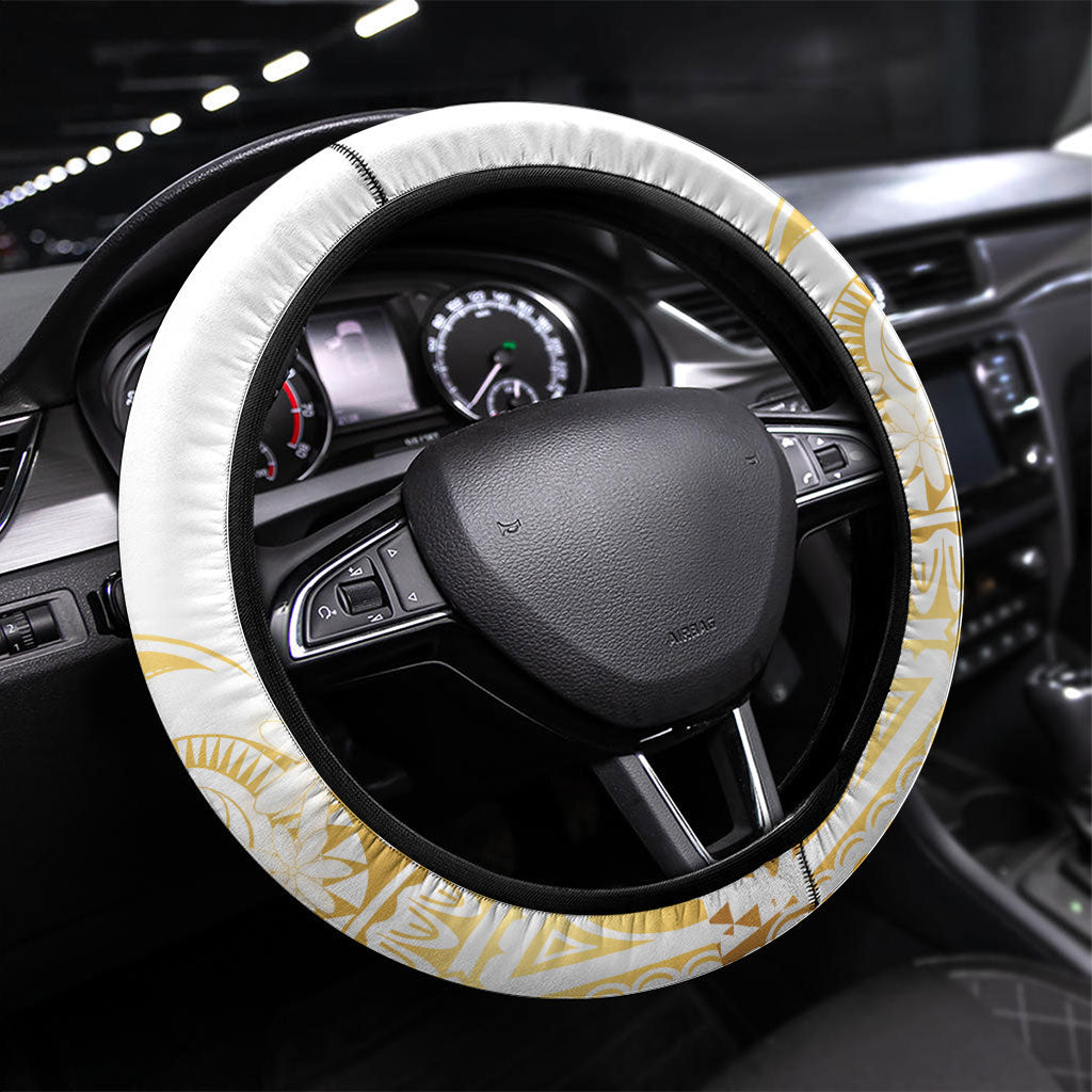 Cook Islands Gospel Day Steering Wheel Cover Happy Nuku Day Tiare Maori Gold