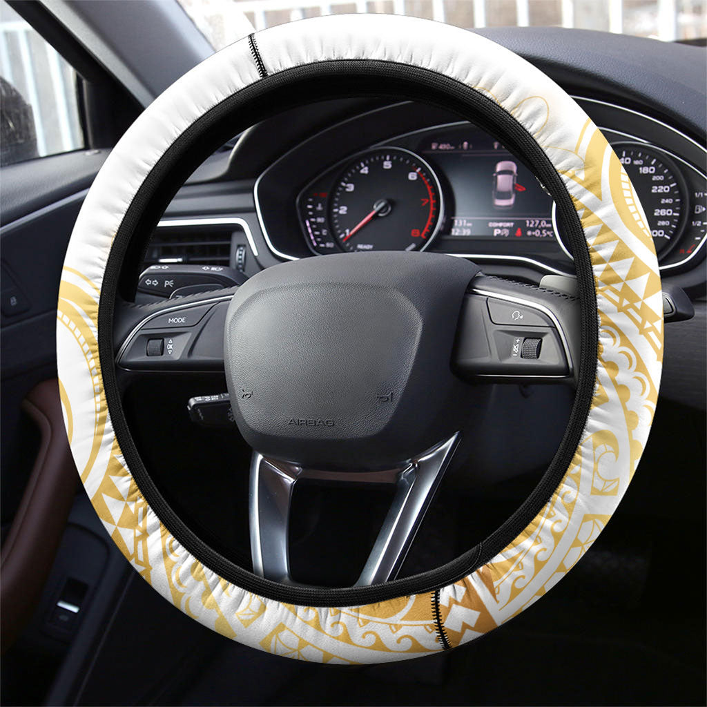 Cook Islands Gospel Day Steering Wheel Cover Happy Nuku Day Tiare Maori Gold