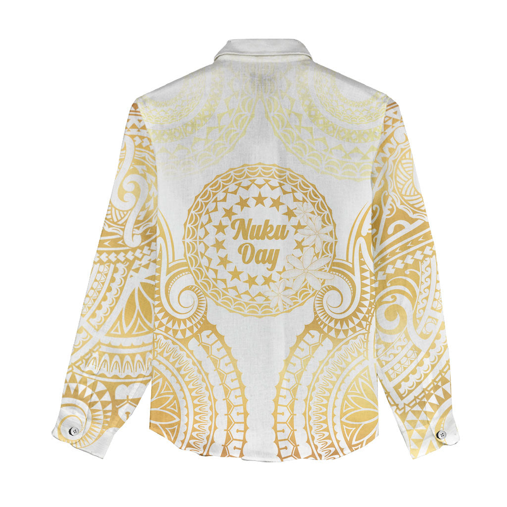 Cook Islands Gospel Day Women Casual Shirt Happy Nuku Day Tiare Maori Gold