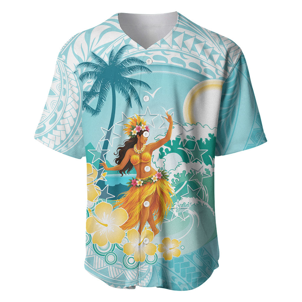 Ura Cook Islands Baseball Jersey Kuki 'Airani Traditional Dance Tropical Vibes LT14 Cyan - Polynesian Pride