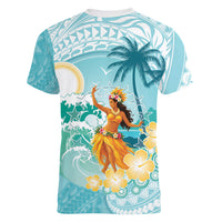 Ura Cook Islands Women V-Neck T-Shirt Kuki 'Airani Traditional Dance Tropical Vibes