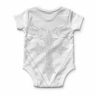 Peniamina Gospel Day Niue Baby Onesie Cross Dove Hiapo Pattern White