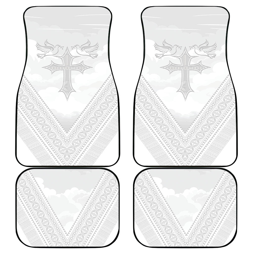 Peniamina Gospel Day Niue Car Mats Cross Dove Hiapo Pattern White