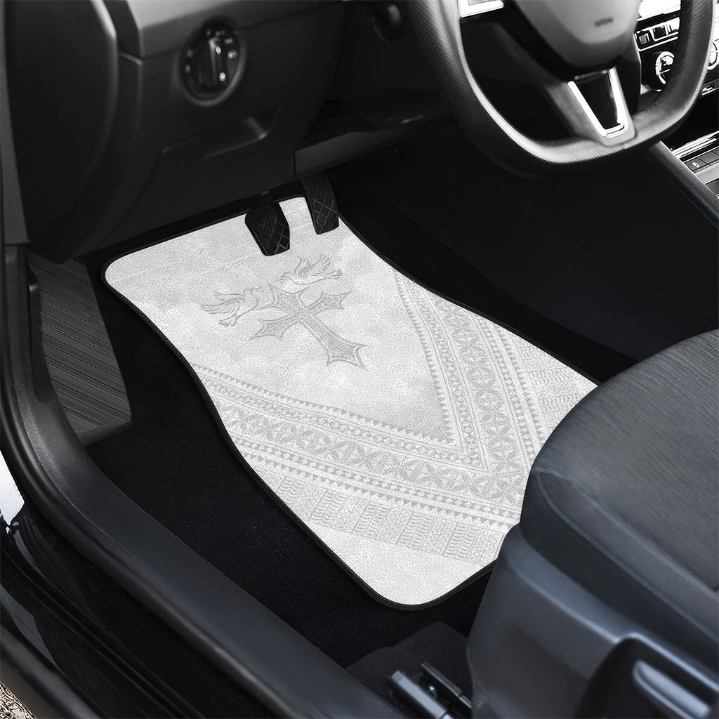 Peniamina Gospel Day Niue Car Mats Cross Dove Hiapo Pattern White