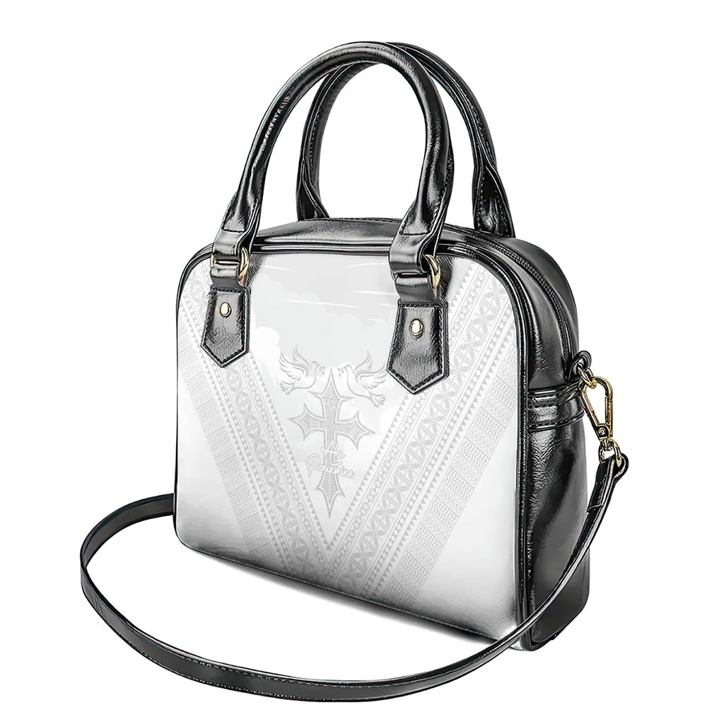 Peniamina Gospel Day Niue Shoulder Handbag Cross Dove Hiapo Pattern White