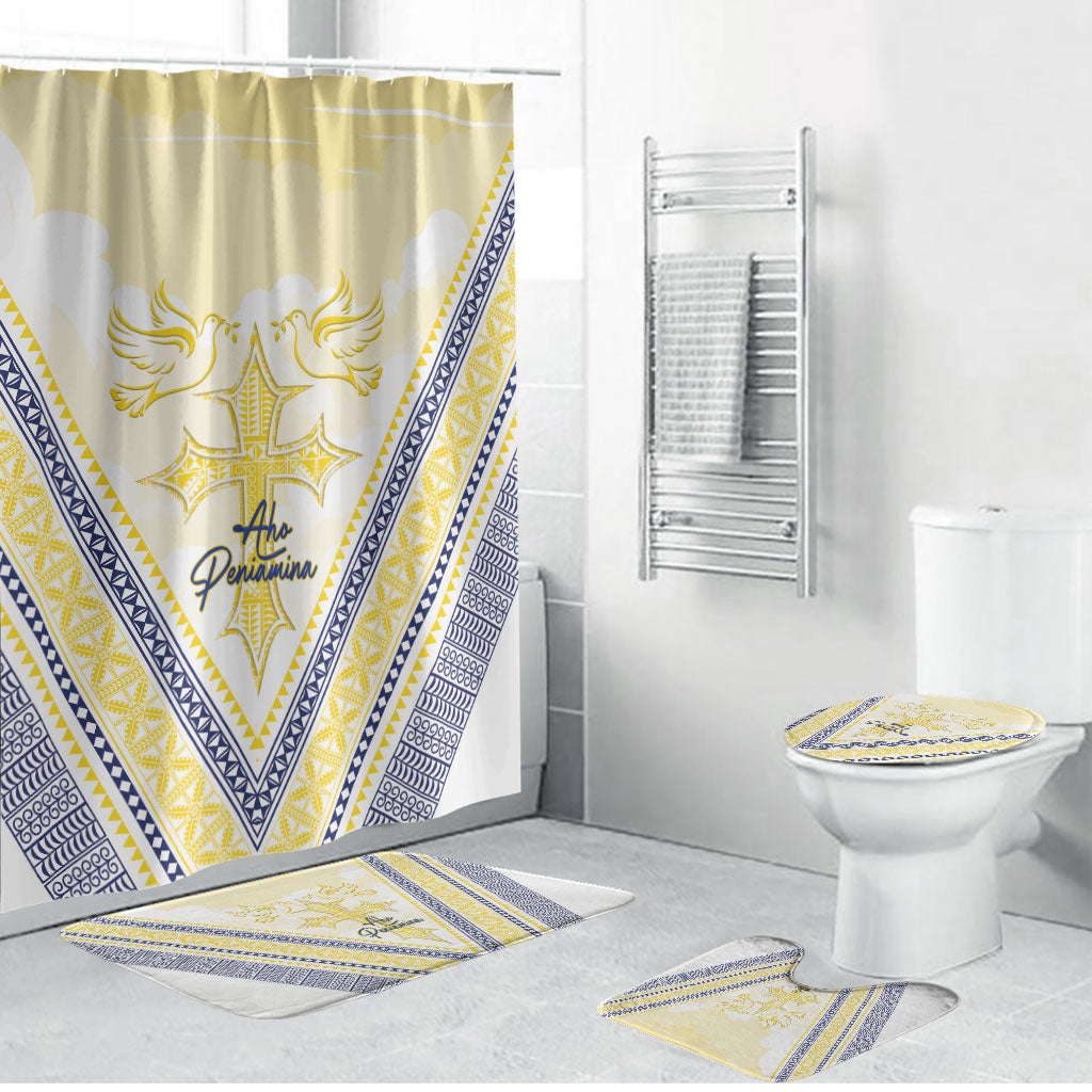 Peniamina Gospel Day Niue Bathroom Set Cross Dove Hiapo Pattern Yellow