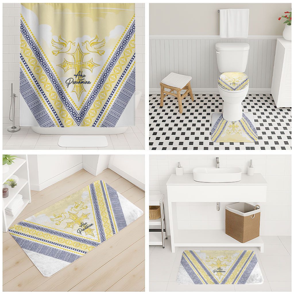 Peniamina Gospel Day Niue Bathroom Set Cross Dove Hiapo Pattern Yellow