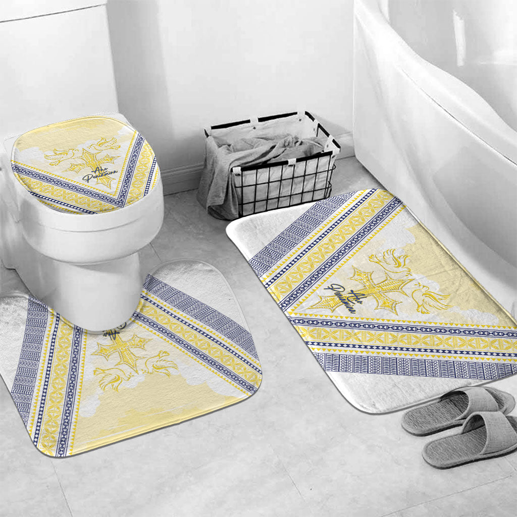 Peniamina Gospel Day Niue Bathroom Set Cross Dove Hiapo Pattern Yellow