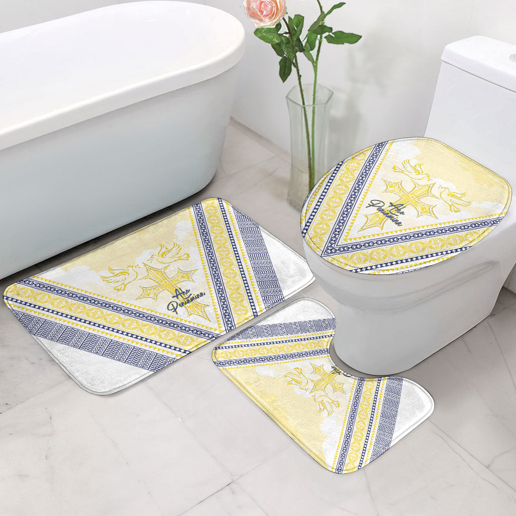 Peniamina Gospel Day Niue Bathroom Set Cross Dove Hiapo Pattern Yellow