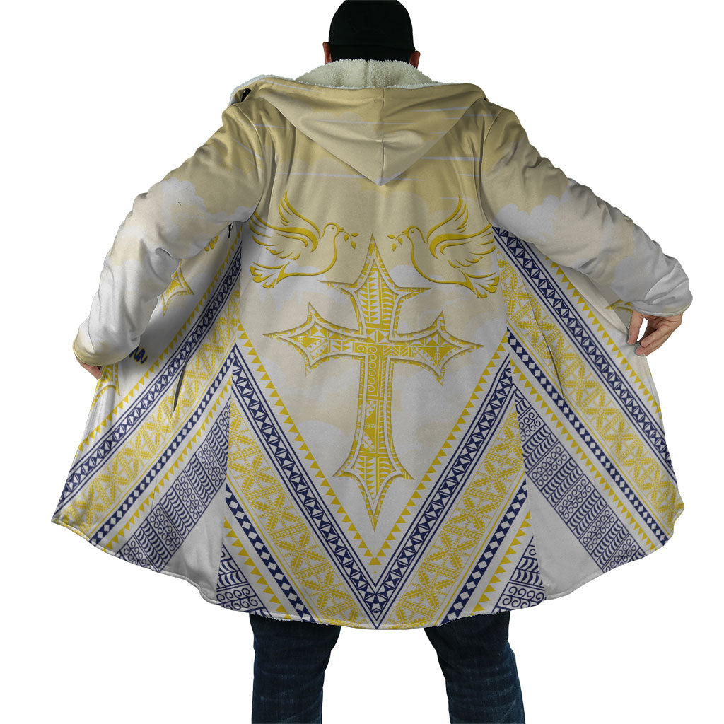 Peniamina Gospel Day Niue Cloak Cross Dove Hiapo Pattern Yellow
