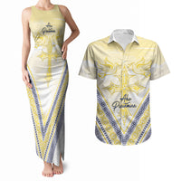 Peniamina Gospel Day Niue Couples Matching Tank Maxi Dress and Hawaiian Shirt Cross Dove Hiapo Pattern Yellow