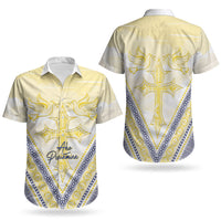 Peniamina Gospel Day Niue Couples Matching Tank Maxi Dress and Hawaiian Shirt Cross Dove Hiapo Pattern Yellow