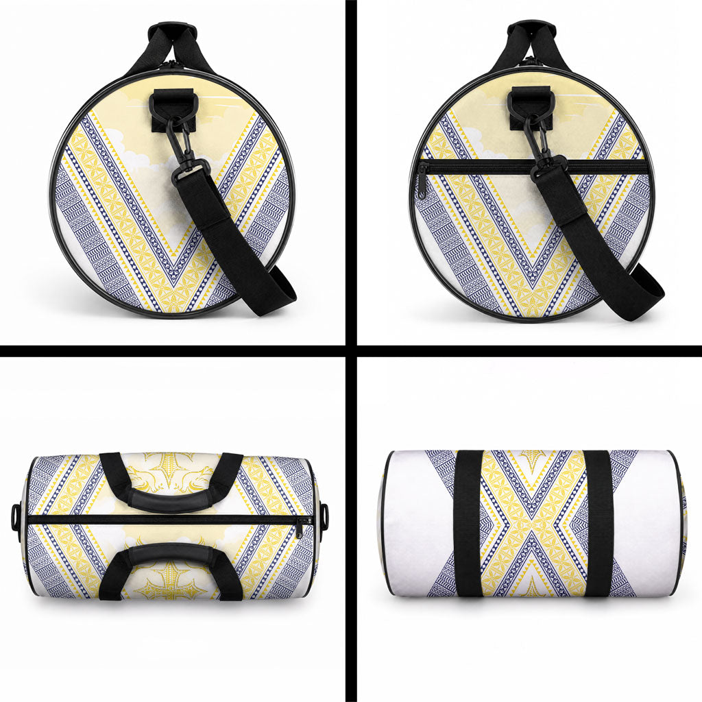 Peniamina Gospel Day Niue Duffle Bag Cross Dove Hiapo Pattern Yellow