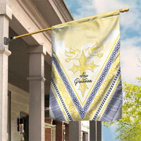 Peniamina Gospel Day Niue Garden Flag Cross Dove Hiapo Pattern Yellow