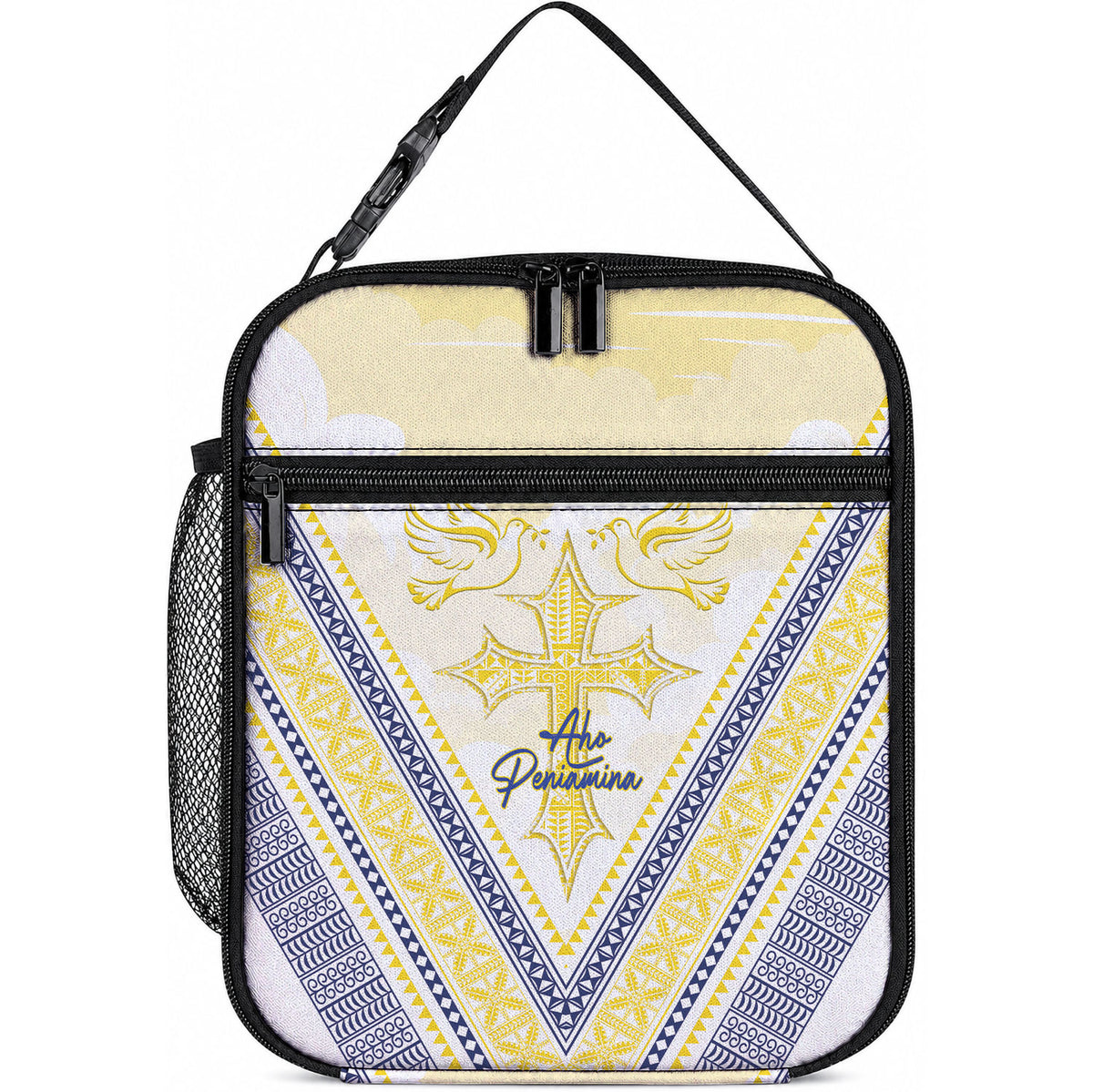 Peniamina Gospel Day Niue Lunch Bag Cross Dove Hiapo Pattern Yellow