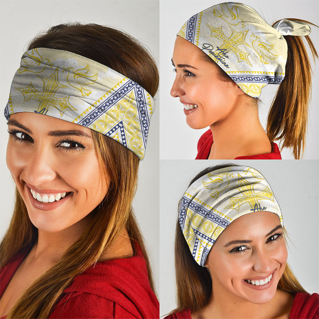 Peniamina Gospel Day Niue Neck Gaiter Cross Dove Hiapo Pattern Yellow