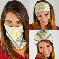 Peniamina Gospel Day Niue Neck Gaiter Cross Dove Hiapo Pattern Yellow