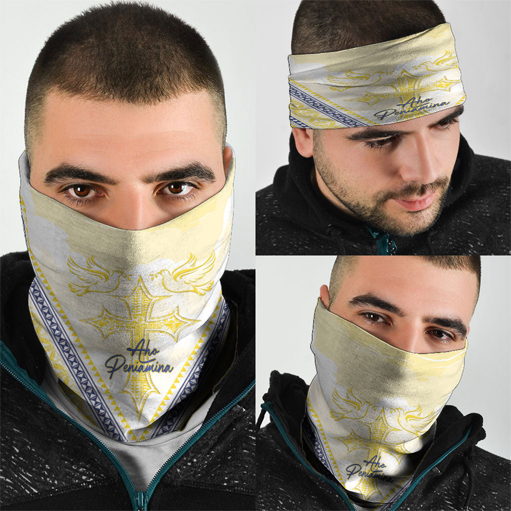Peniamina Gospel Day Niue Neck Gaiter Cross Dove Hiapo Pattern Yellow