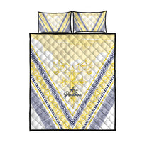 Peniamina Gospel Day Niue Quilt Bed Set Cross Dove Hiapo Pattern Yellow