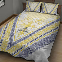 Peniamina Gospel Day Niue Quilt Bed Set Cross Dove Hiapo Pattern Yellow