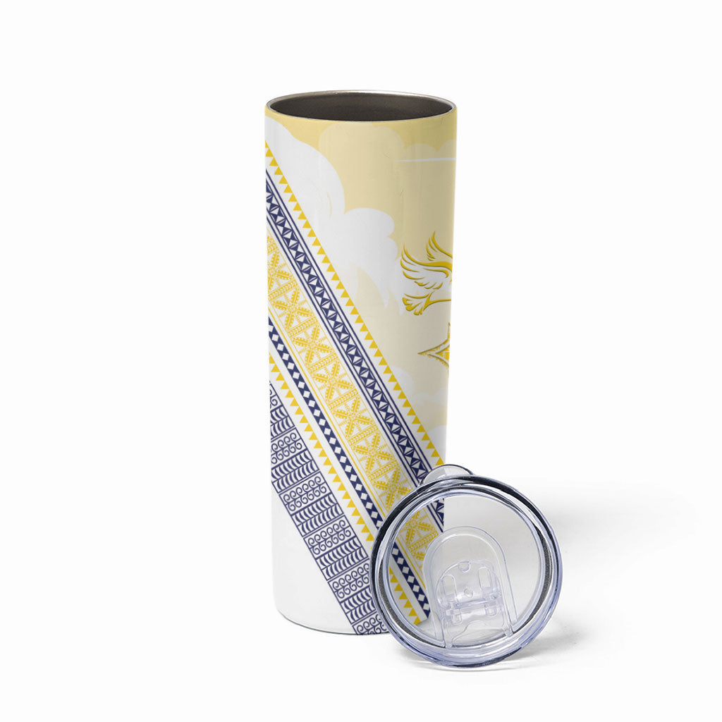 Peniamina Gospel Day Niue Skinny Tumbler Cross Dove Hiapo Pattern Yellow