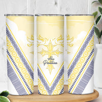 Peniamina Gospel Day Niue Skinny Tumbler Cross Dove Hiapo Pattern Yellow