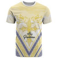 Peniamina Gospel Day Niue T Shirt Cross Dove Hiapo Pattern Yellow