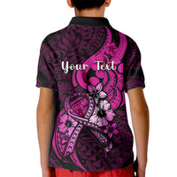 Personalised Polynesia Breast Cancer Awareness Kid Polo Shirt Think Pink Polynesian Ribbon Black Version LT14 - Polynesian Pride