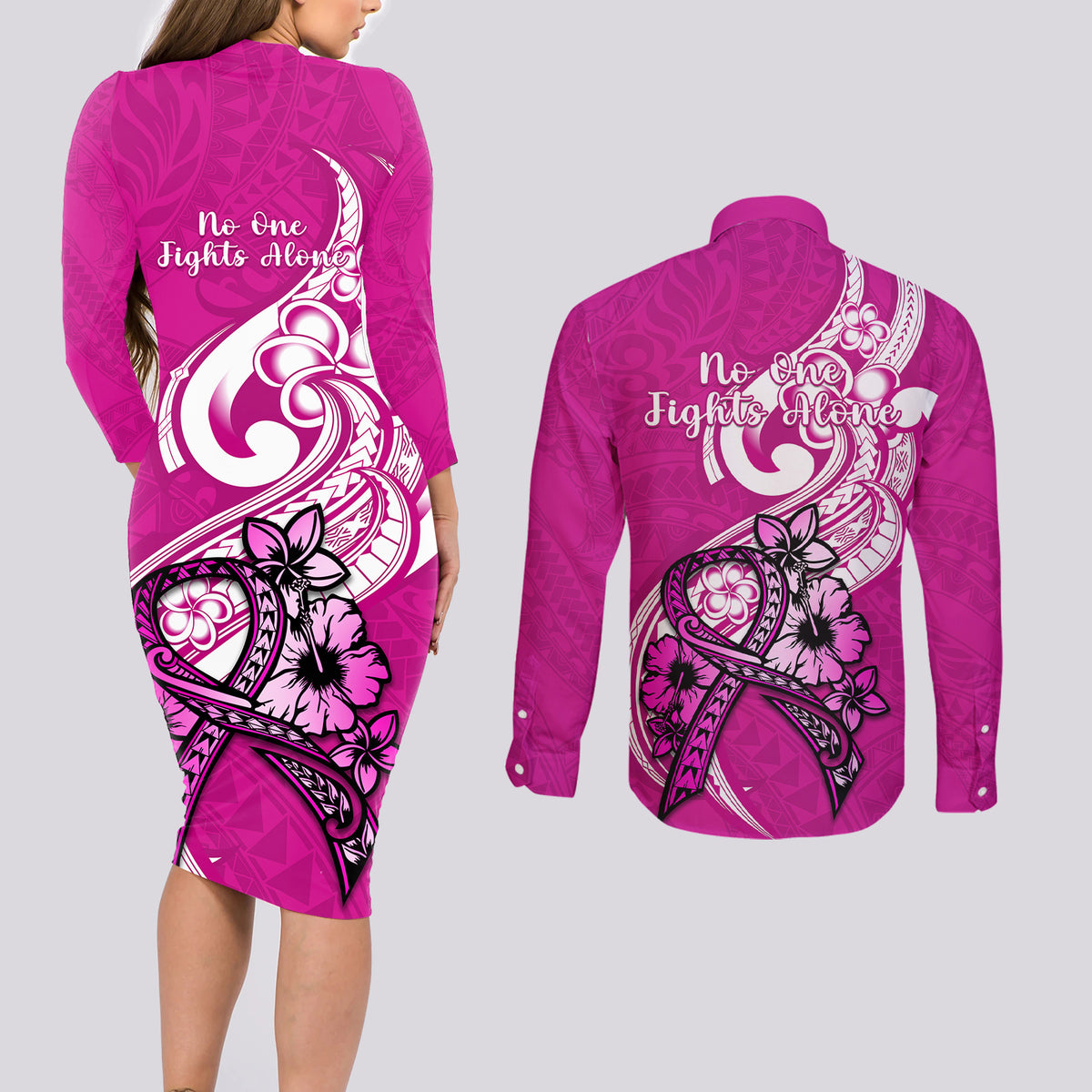 polynesia-breast-cancer-awareness-couples-matching-long-sleeve-bodycon-dress-and-long-sleeve-button-shirts-think-pink-polynesian-ribbon-white-version