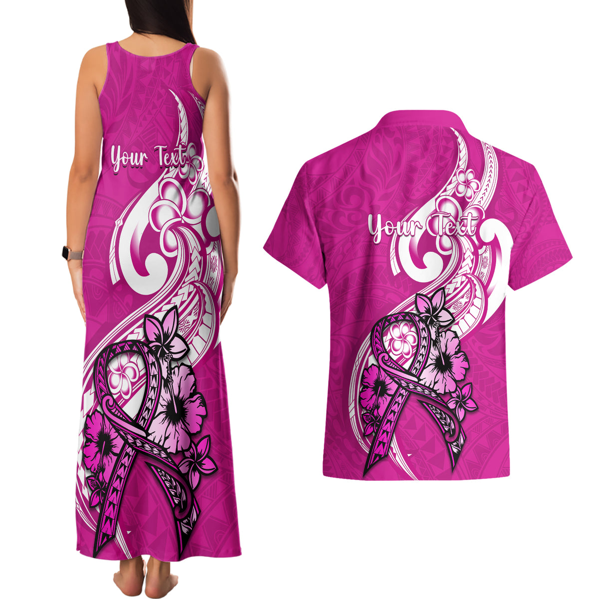 personalised-polynesia-breast-cancer-awareness-couples-matching-tank-maxi-dress-and-hawaiian-shirt-think-pink-polynesian-ribbon-white-version