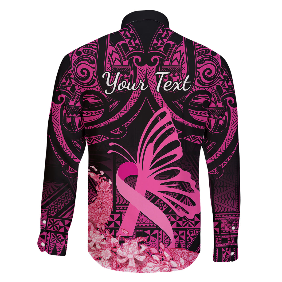 Presonalised Tonga Breast Cancer Awareness Family Matching Mermaid Dress and Hawaiian Shirt Pink Ribbon Brave Strong Warrior Tongan Ngatu Pattern LT14 - Polynesian Pride