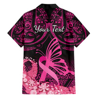 Presonalised Tonga Breast Cancer Awareness Family Matching Off Shoulder Long Sleeve Dress and Hawaiian Shirt Pink Ribbon Brave Strong Warrior Tongan Ngatu Pattern LT14 - Polynesian Pride