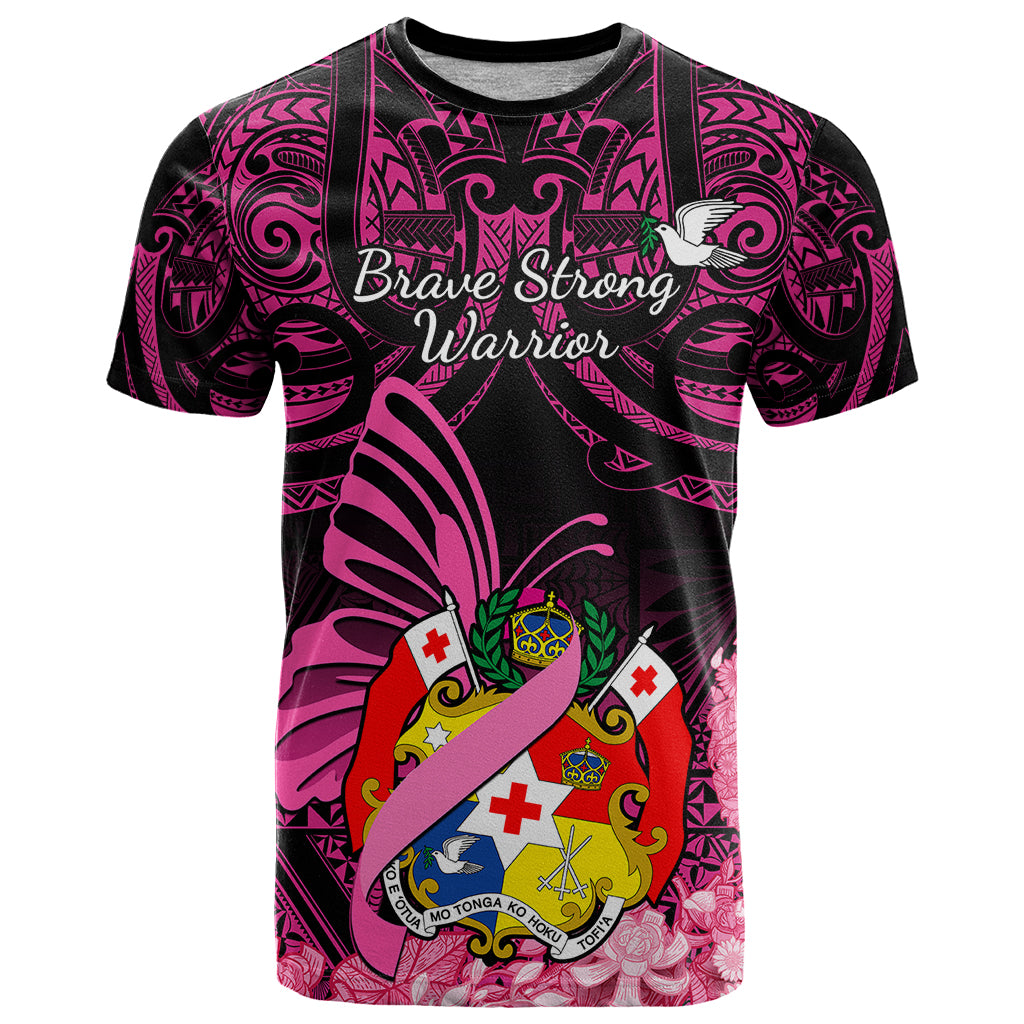 Presonalised Tonga Breast Cancer Awareness T Shirt Pink Ribbon Brave Strong Warrior Tongan Ngatu Pattern LT14 Pink - Polynesian Pride