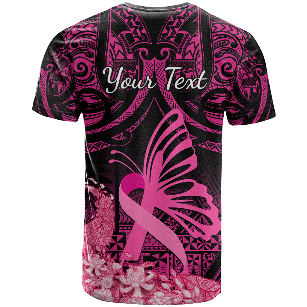 Presonalised Tonga Breast Cancer Awareness T Shirt Pink Ribbon Brave Strong Warrior Tongan Ngatu Pattern LT14 - Polynesian Pride