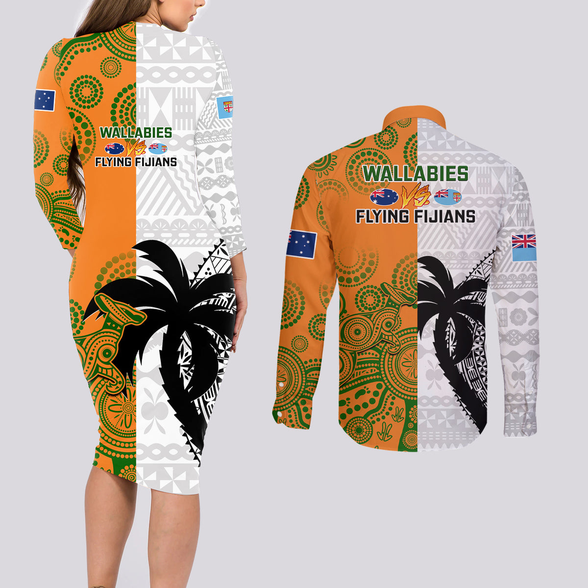 fiji-and-australia-rugby-couples-matching-long-sleeve-bodycon-dress-and-long-sleeve-button-shirts-2023-world-cup-aboriginal-mix-tapa-pattern