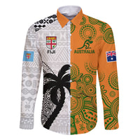 fiji-and-australia-rugby-family-matching-long-sleeve-bodycon-dress-and-hawaiian-shirt-2023-world-cup-aboriginal-mix-tapa-pattern