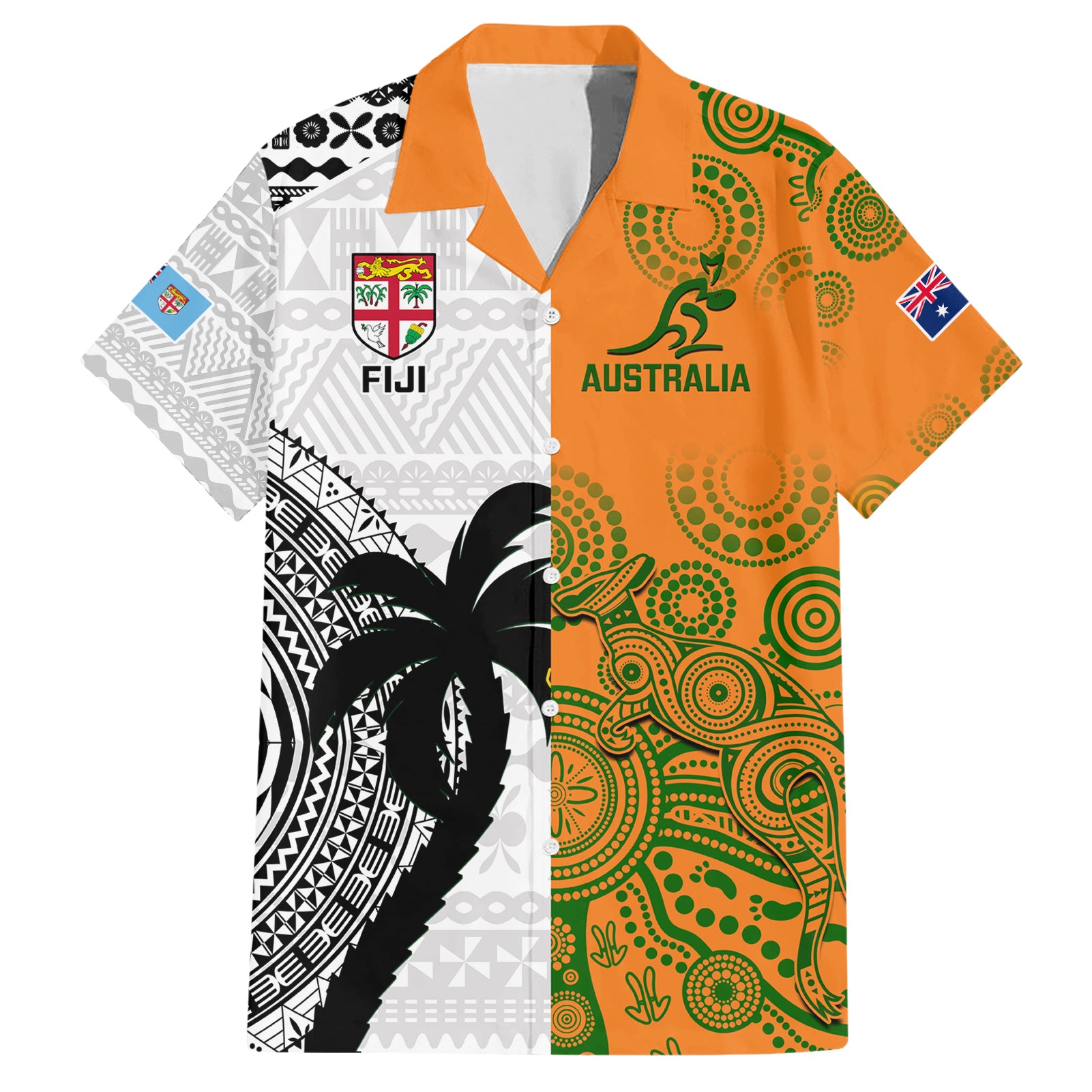 Fiji And Australia Rugby Hawaiian Shirt 2023 World Cup Aboriginal Mix Tapa Pattern LT14 Gold - Polynesian Pride
