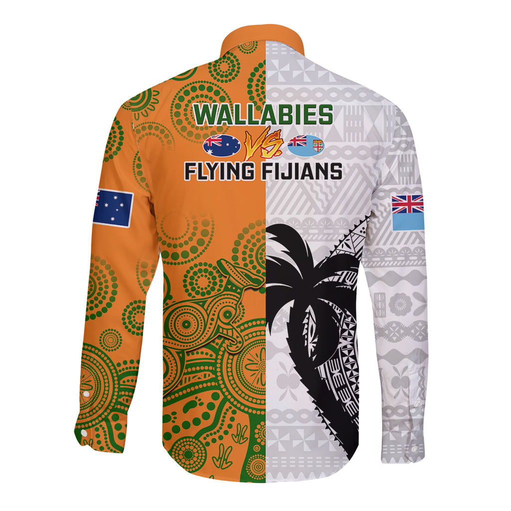 Fiji And Australia Rugby Long Sleeve Button Shirt 2023 World Cup Aboriginal Mix Tapa Pattern LT14 - Polynesian Pride