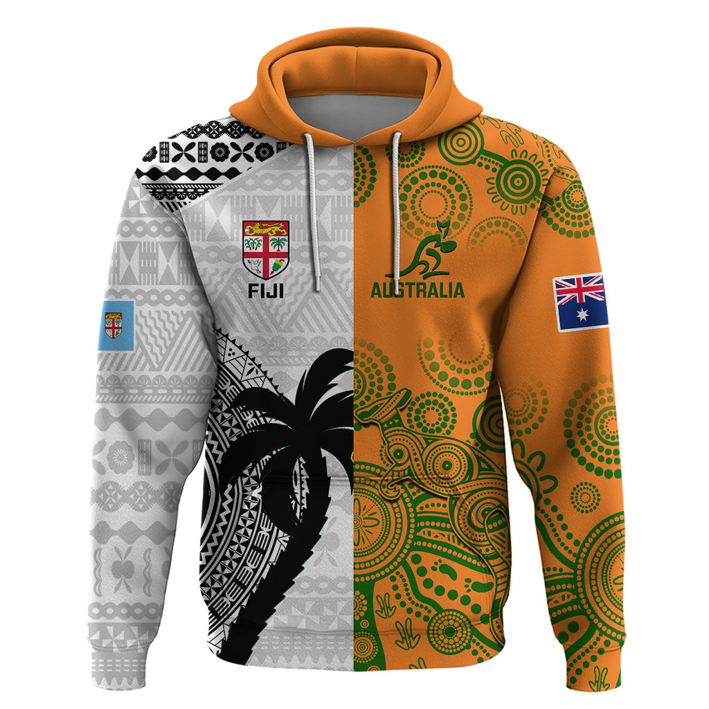 Custom Fiji And Australia Rugby Hoodie 2023 World Cup Aboriginal Mix Tapa Pattern LT14 Pullover Hoodie Gold - Polynesian Pride