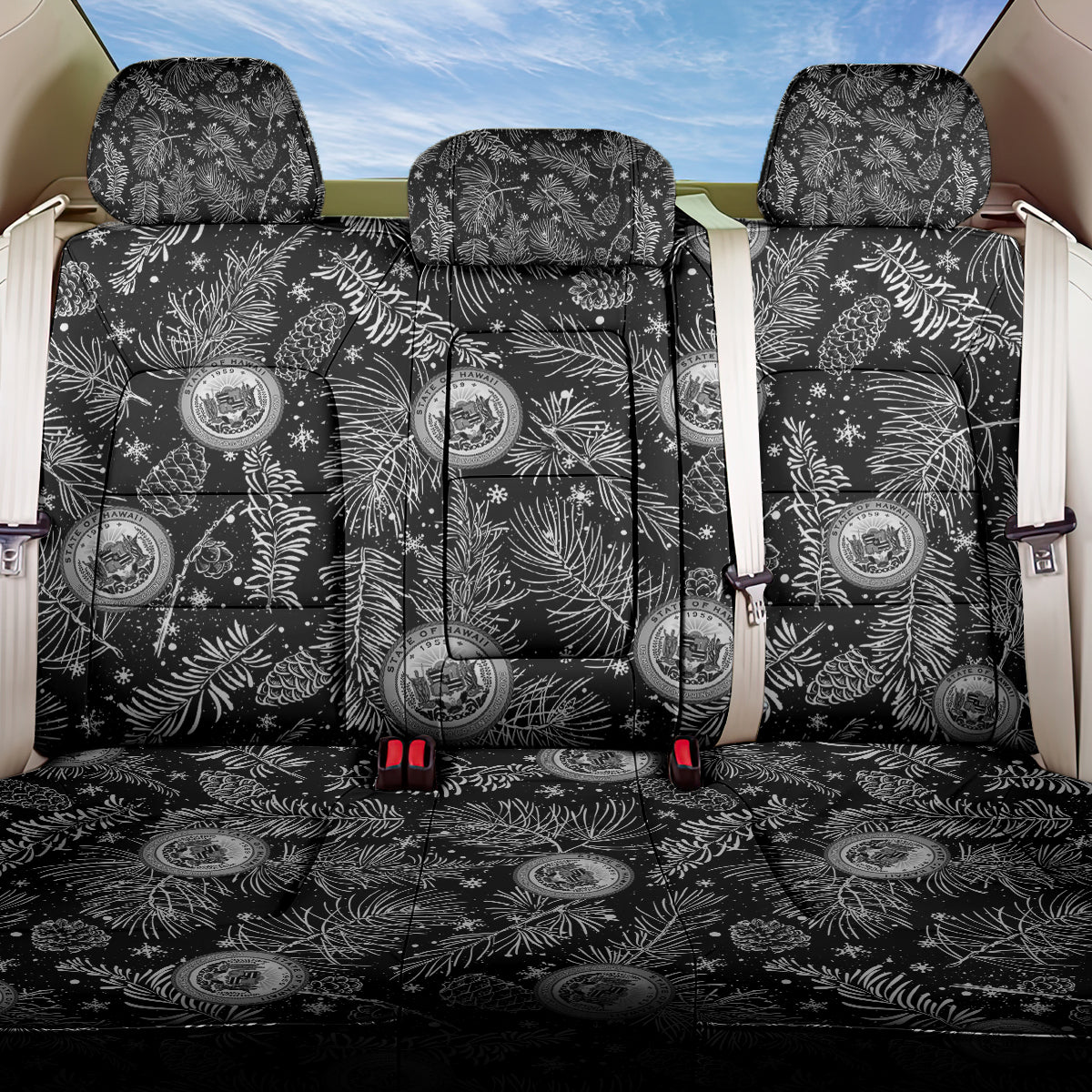 Hawaii Christmas Back Car Seat Cover Tropical Style With Coat Of Arms